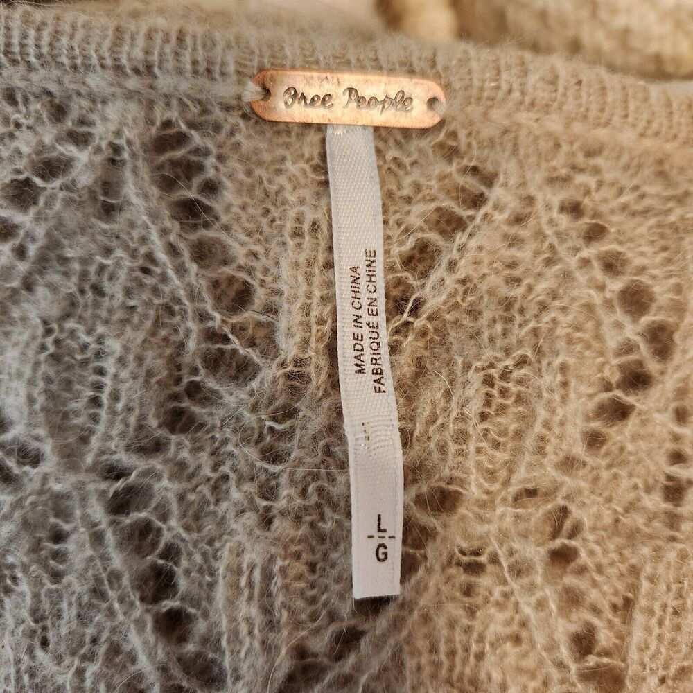 Free People Tunic Sweater Size Large Womens Say Hello Open Knit Oversized Beige - Picture 9 of 12